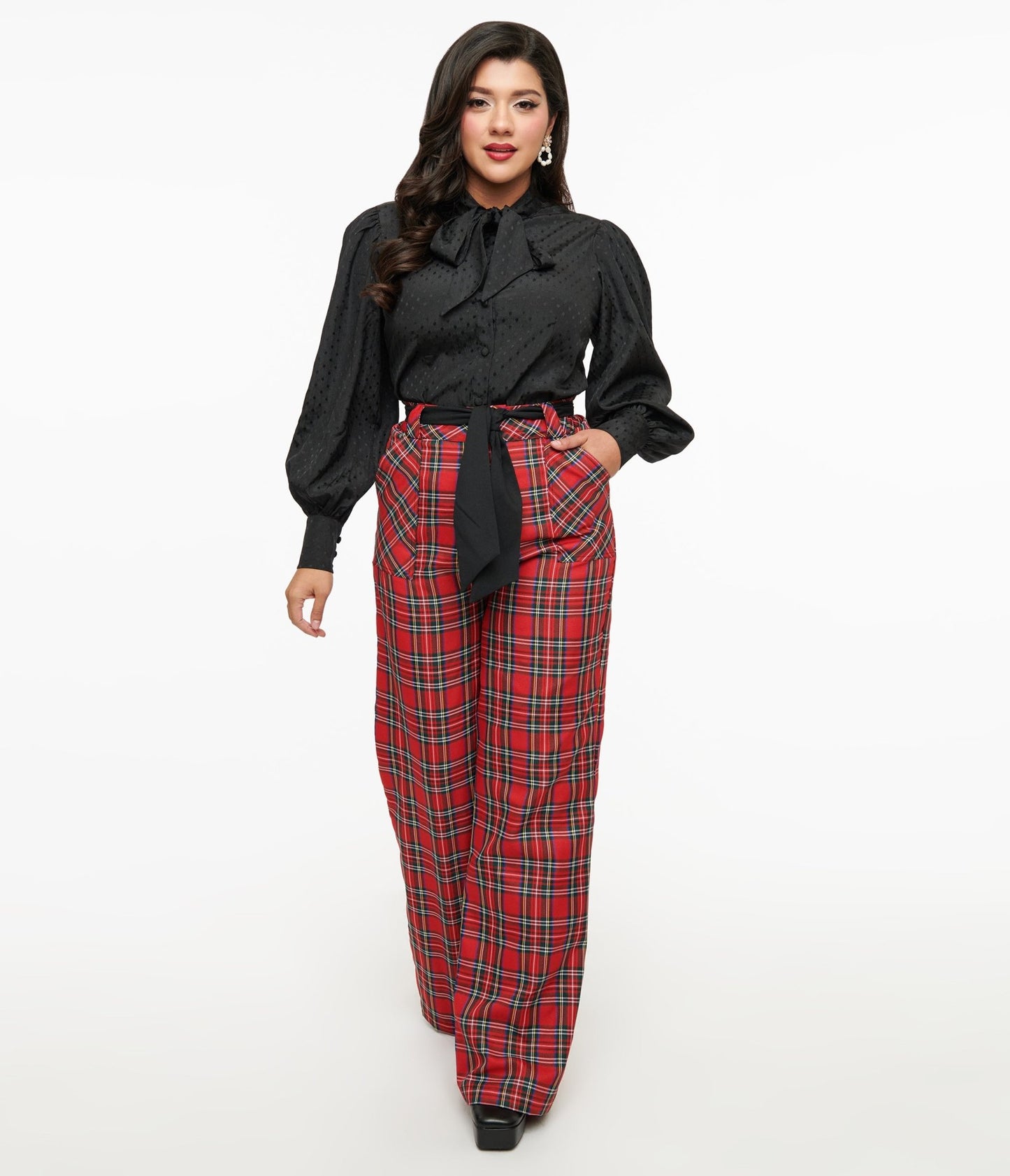 Unique Vintage 1950s Red Plaid Wide Leg Trousers - Unique Vintage - Womens, BOTTOMS, PANTS