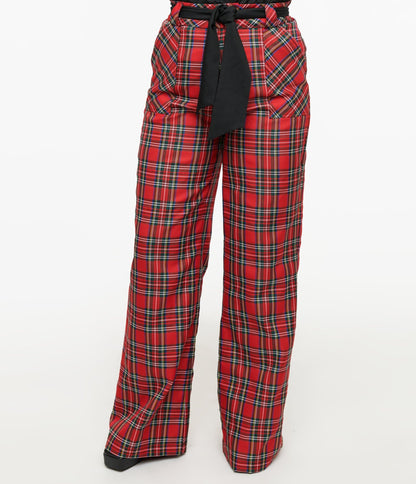 Unique Vintage 1950s Red Plaid Wide Leg Trousers - Unique Vintage - Womens, BOTTOMS, PANTS