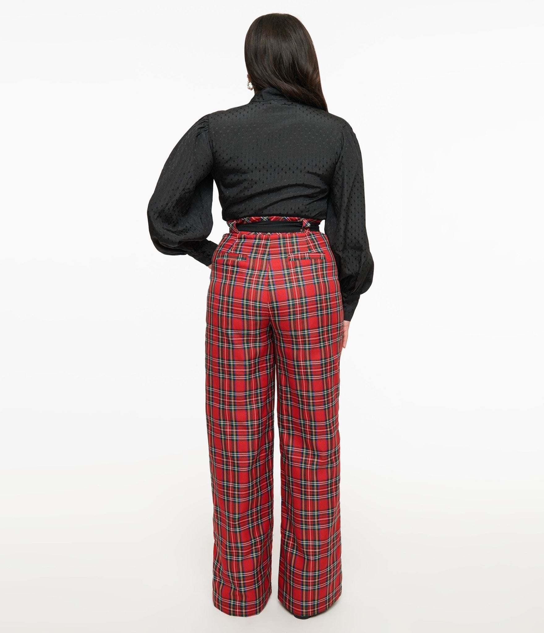 Unique Vintage 1950s Red Plaid Wide Leg Trousers - Unique Vintage - Womens, BOTTOMS, PANTS