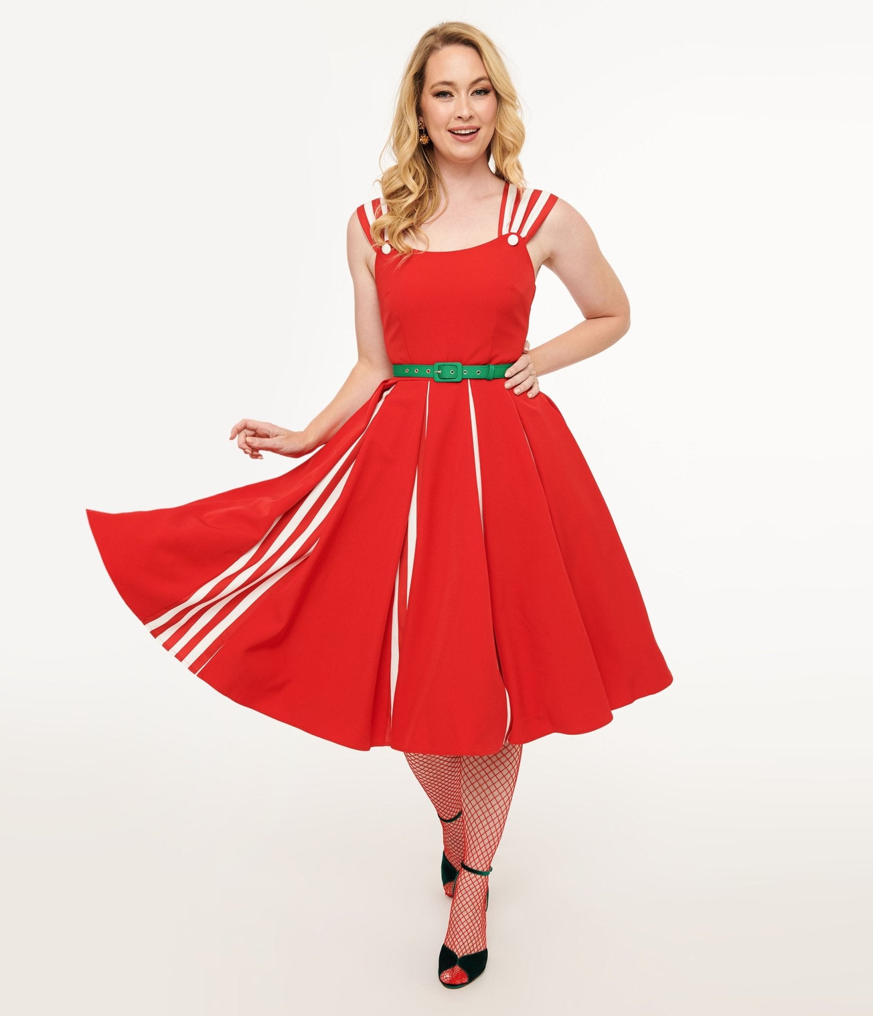 Unique Vintage 1950s Red & White Stripe Swing Dress - Unique Vintage - Womens, DRESSES, SWING