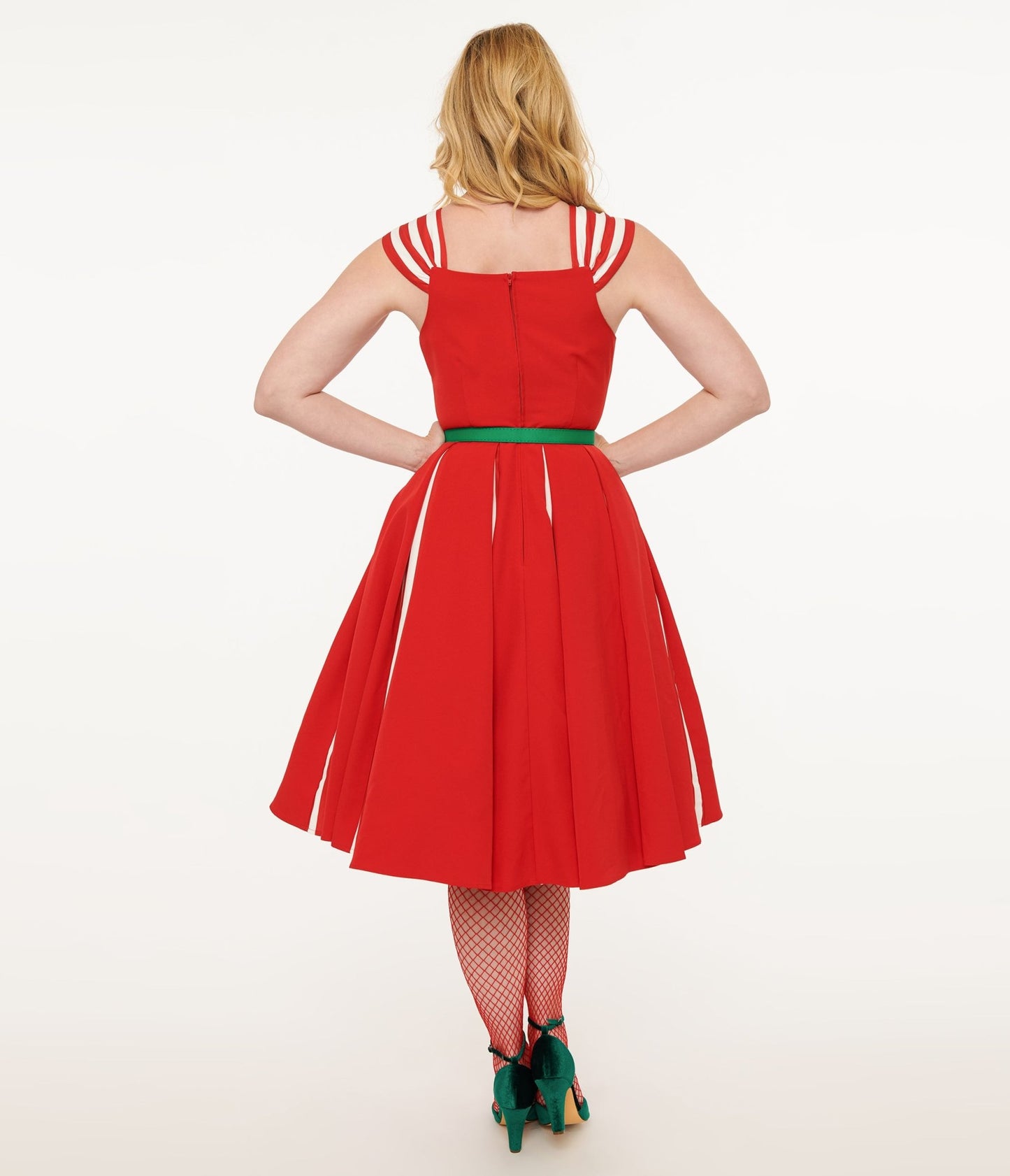 Unique Vintage 1950s Red & White Stripe Swing Dress - Unique Vintage - Womens, DRESSES, SWING