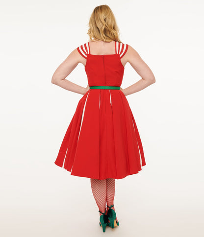 Unique Vintage 1950s Red & White Stripe Swing Dress - Unique Vintage - Womens, DRESSES, SWING