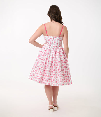 Unique Vintage 1950s White & Pink Snail Cotton Swing Dress - Unique Vintage - Womens, DRESSES, SWING