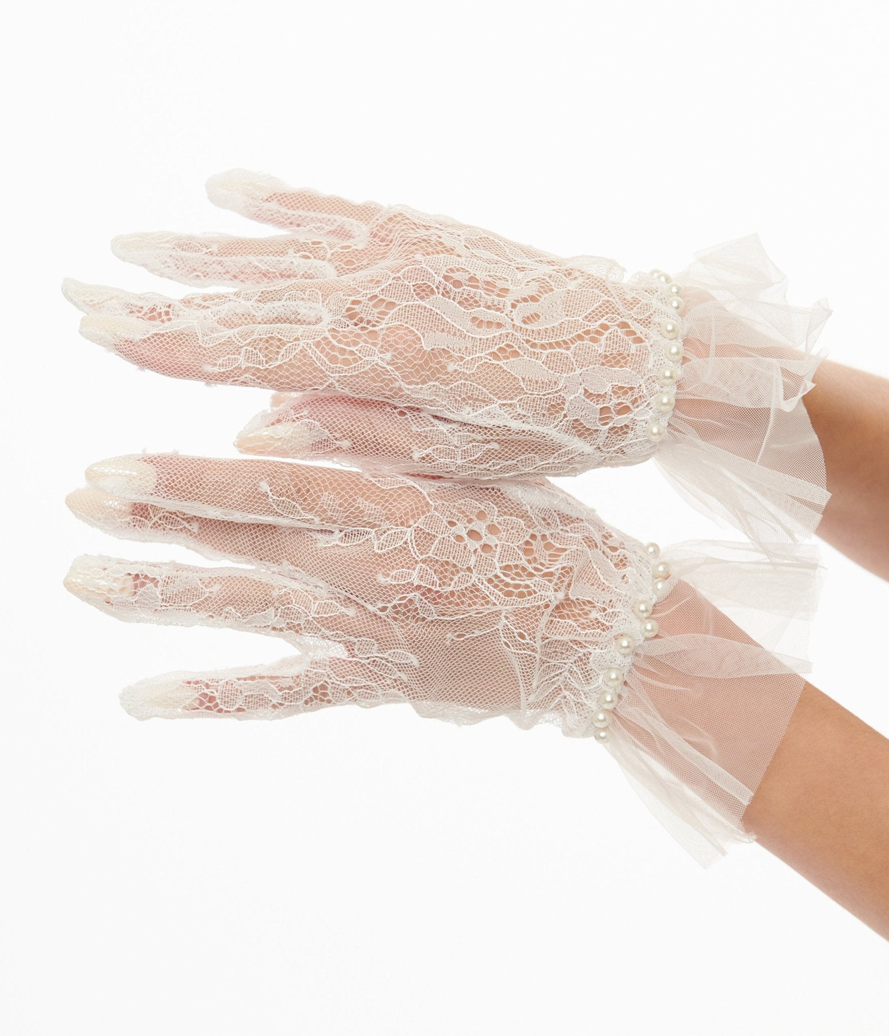 Unique Vintage 1950s White Tulle Lace Gloves - Unique Vintage - Womens, ACCESSORIES, GLOVES/SCARVES