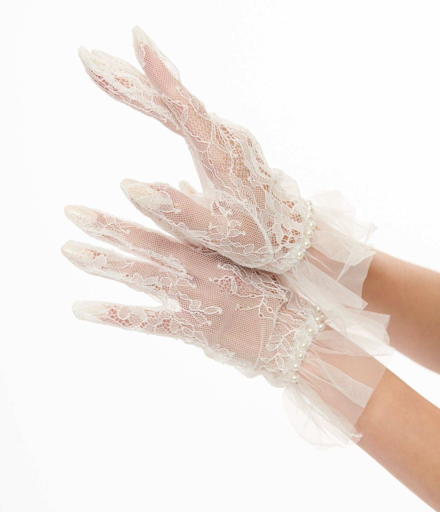 Unique Vintage 1950s White Tulle Lace Gloves - Unique Vintage - Womens, ACCESSORIES, GLOVES/SCARVES