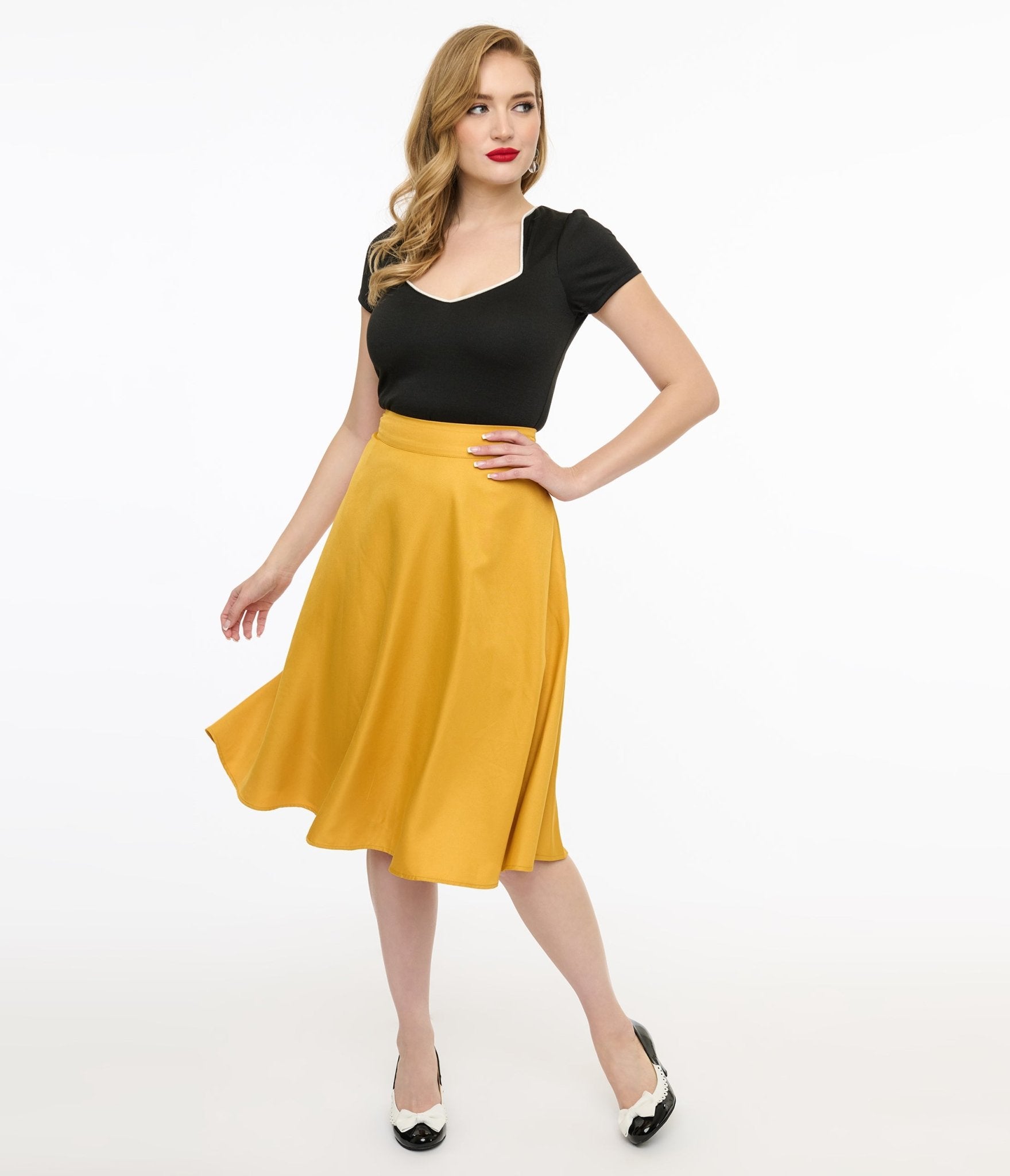 Unique Vintage 1950s Yellow High Waist Vivien Swing Skirt - Unique Vintage - Womens, BOTTOMS, SKIRTS