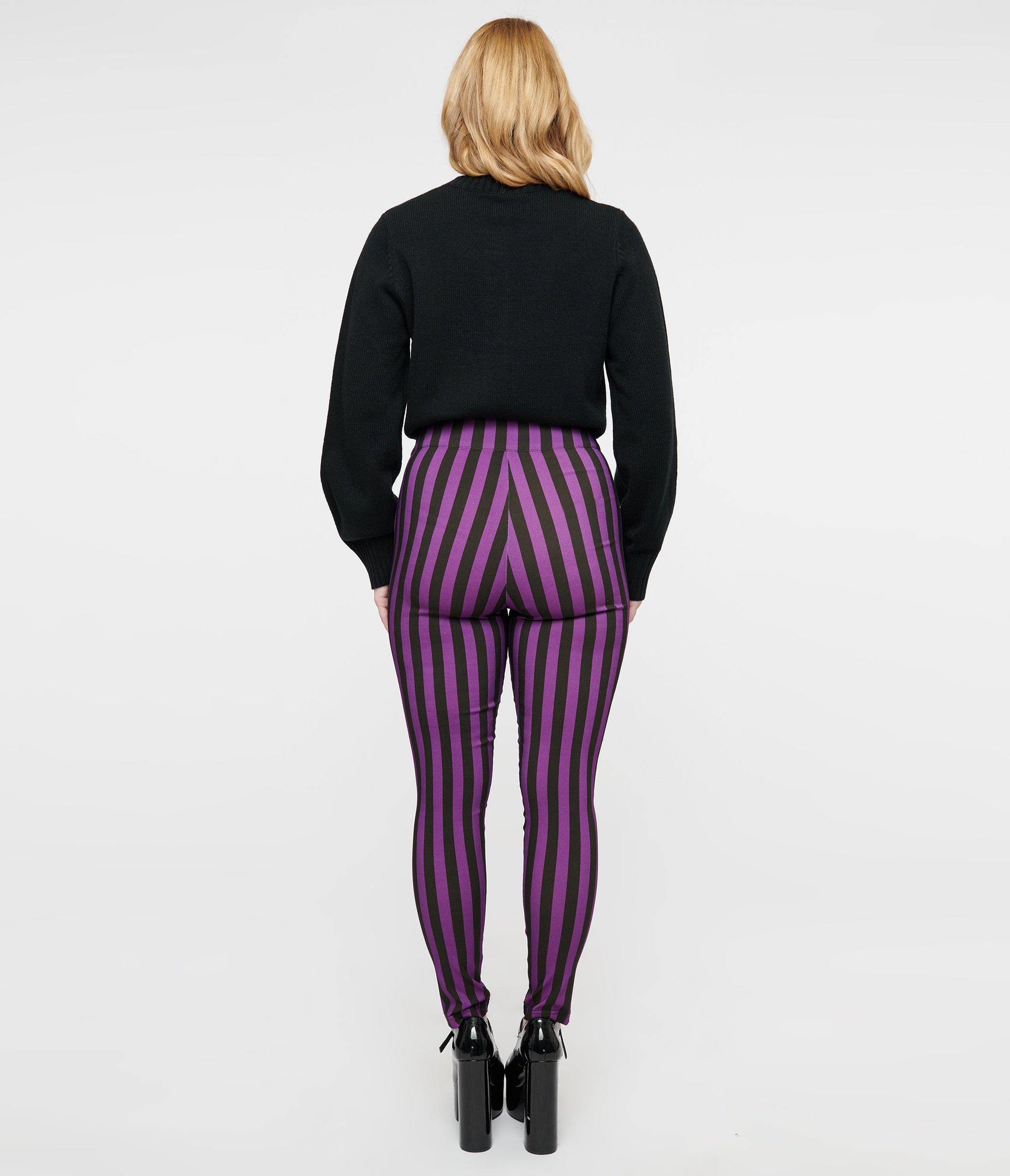 Unique Vintage 1960s Black & Purple Stripe High Waist Cigarette Pants - Unique Vintage - Womens, HALLOWEEN, BOTTOMS