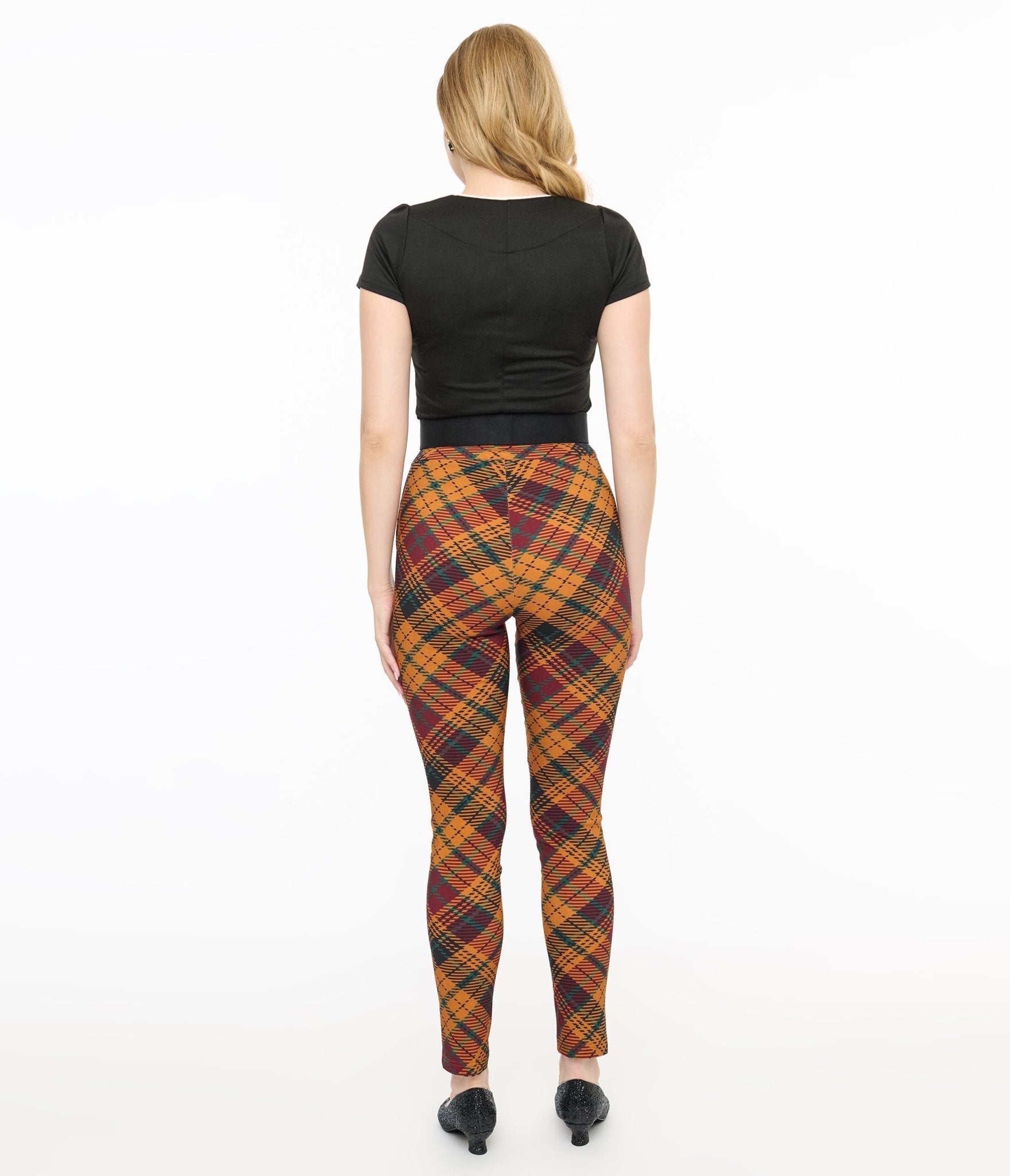 Unique Vintage 1960s Mustard & Burgundy Plaid High Waist Cigarette Pants - Unique Vintage - Womens, BOTTOMS, PANTS