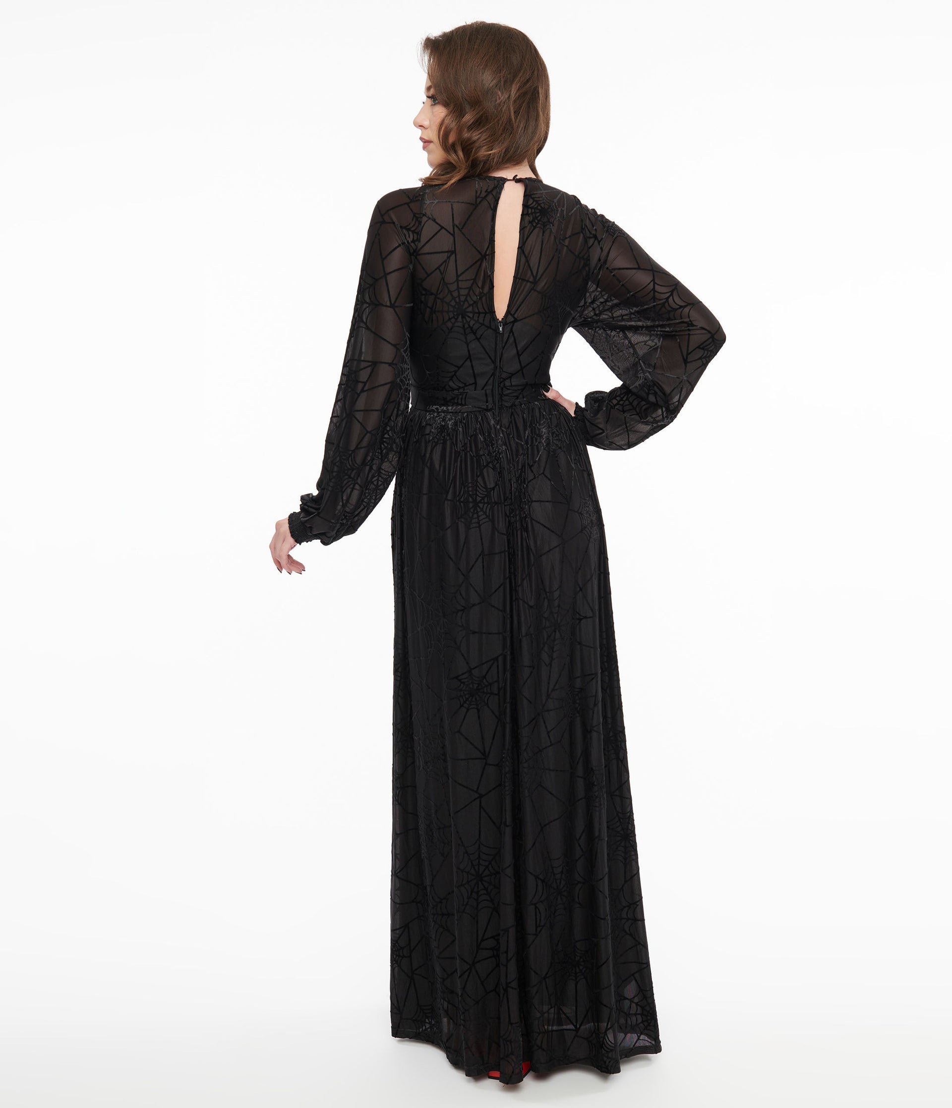 Unique Vintage 1970s Black Spiderweb Maxi Dress - Unique Vintage - Womens, HALLOWEEN, DRESSES