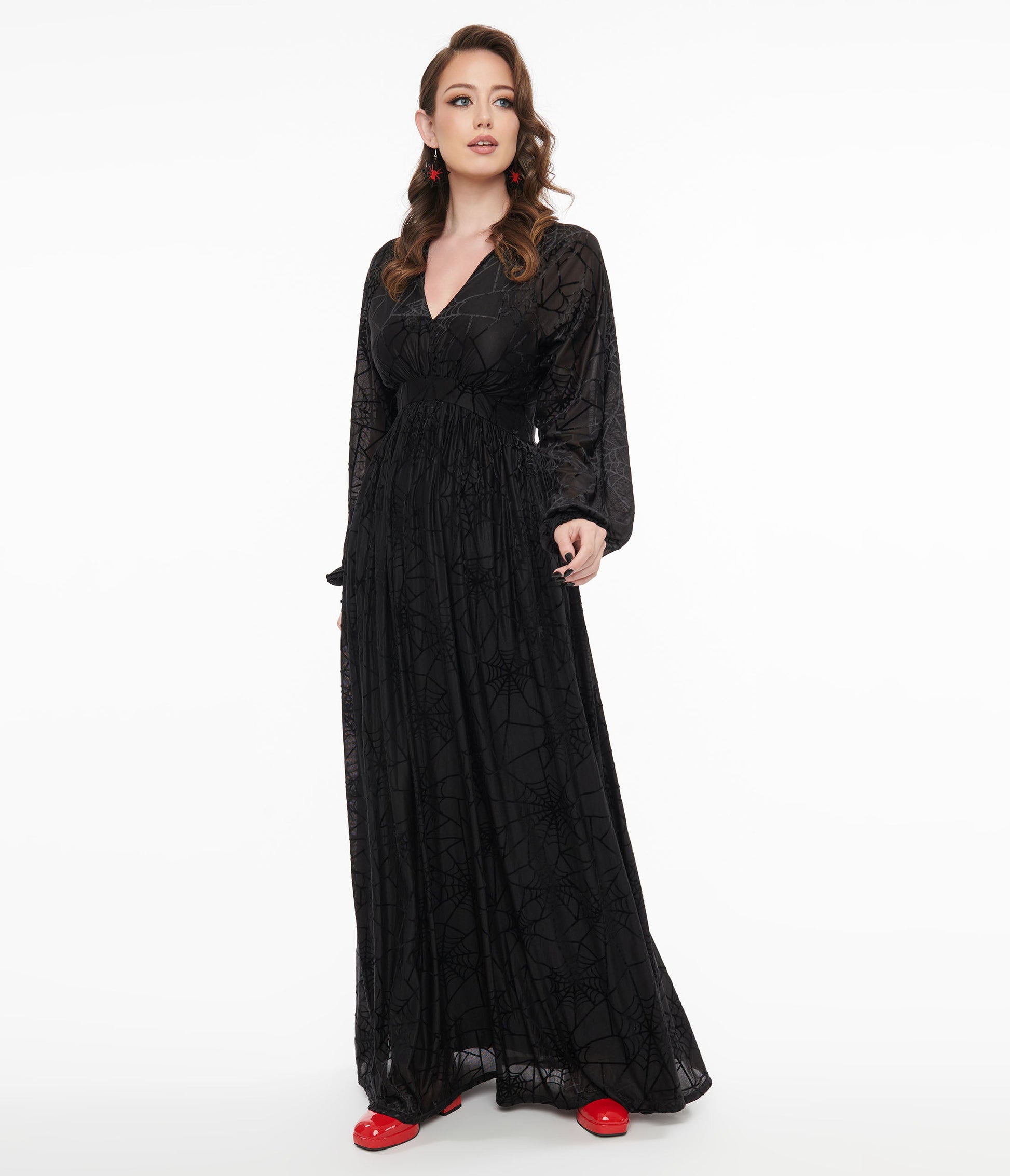 Unique Vintage 1970s Black Spiderweb Maxi Dress - Unique Vintage - Womens, HALLOWEEN, DRESSES