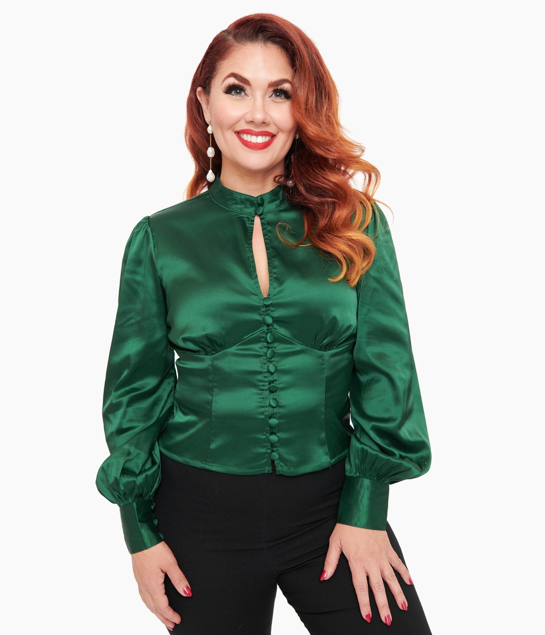 Emerald satin blouse on sale