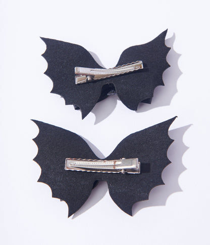 Unique Vintage Black Bat Bow Mini Hair Clips Set - Unique Vintage - Womens, HALLOWEEN, ACCESSORIES