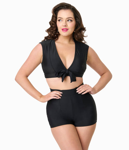 Unique Vintage Black Bow Swim Top - Unique Vintage - Womens, SWIM, TOP