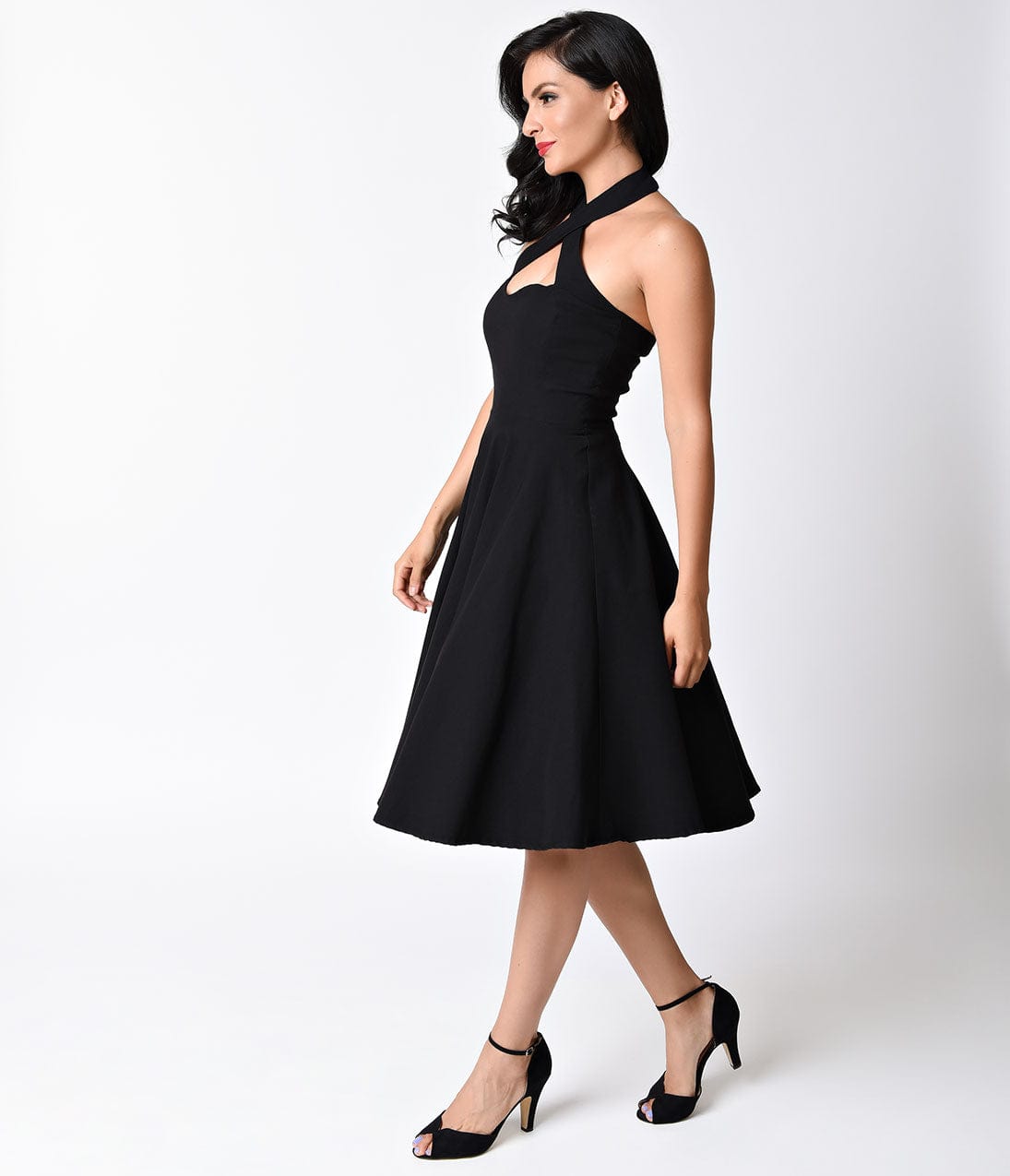 Unique Vintage Black Criss Cross Halter Rita Flare Dress - Unique Vintage - Womens, DRESSES, SWING