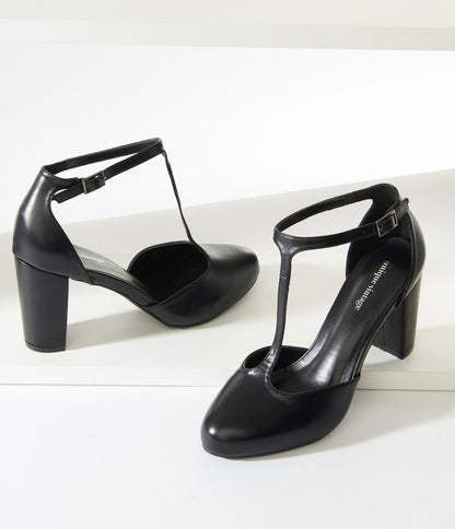 Unique Vintage Black Leatherette T - Strap Astaire Pumps - Unique Vintage - Womens, SHOES, HEELS