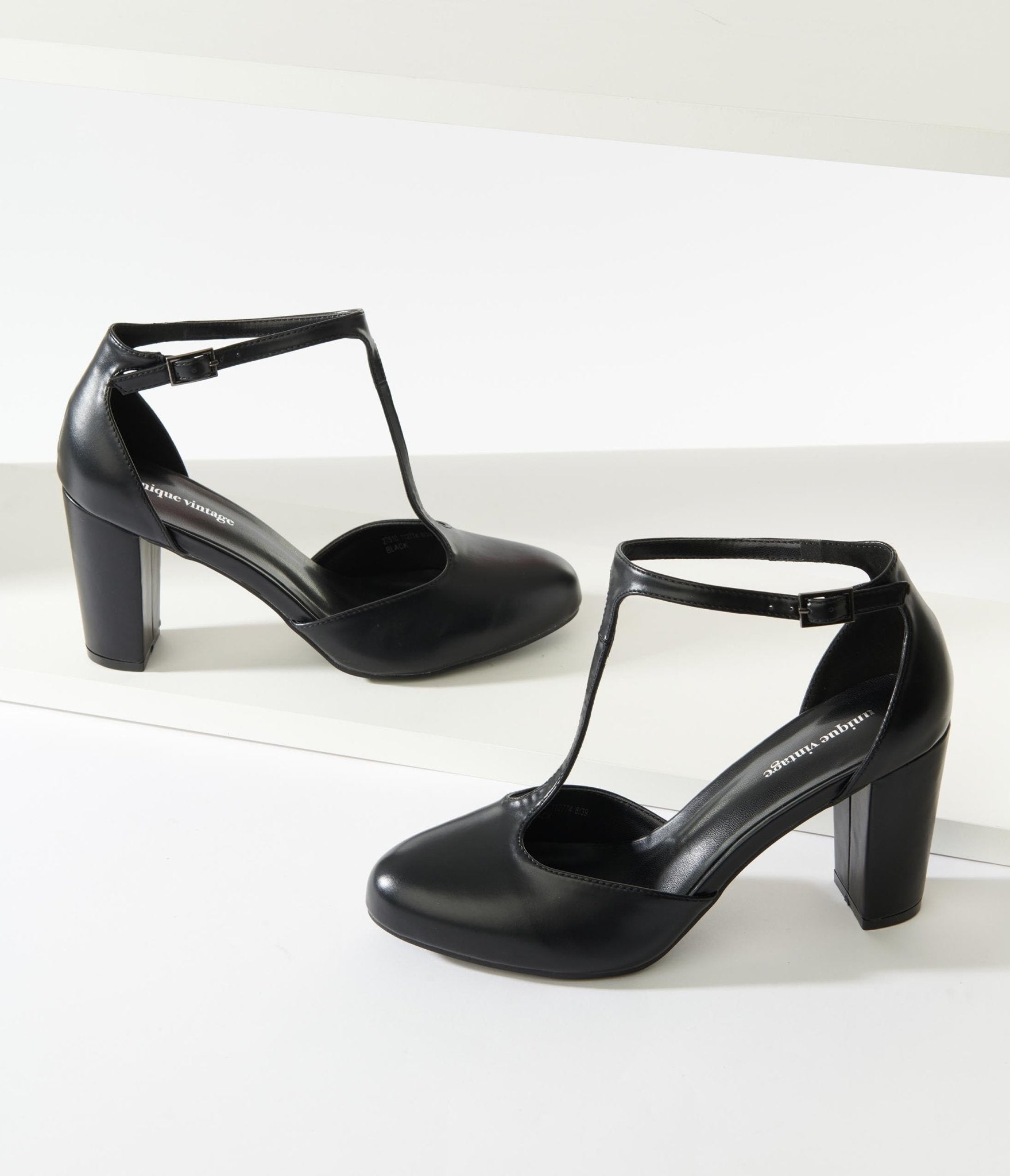 Unique Vintage Black Leatherette T - Strap Astaire Pumps - Unique Vintage - Womens, SHOES, HEELS