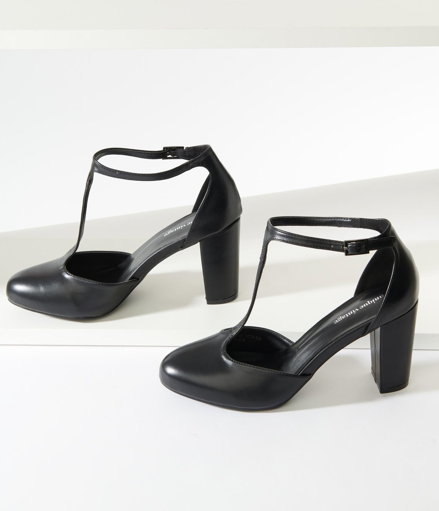 Unique Vintage Black Leatherette T - Strap Astaire Pumps - Unique Vintage - Womens, SHOES, HEELS