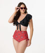 Unique Vintage Black Ruffled Cap Sleeve Frida Swim Top