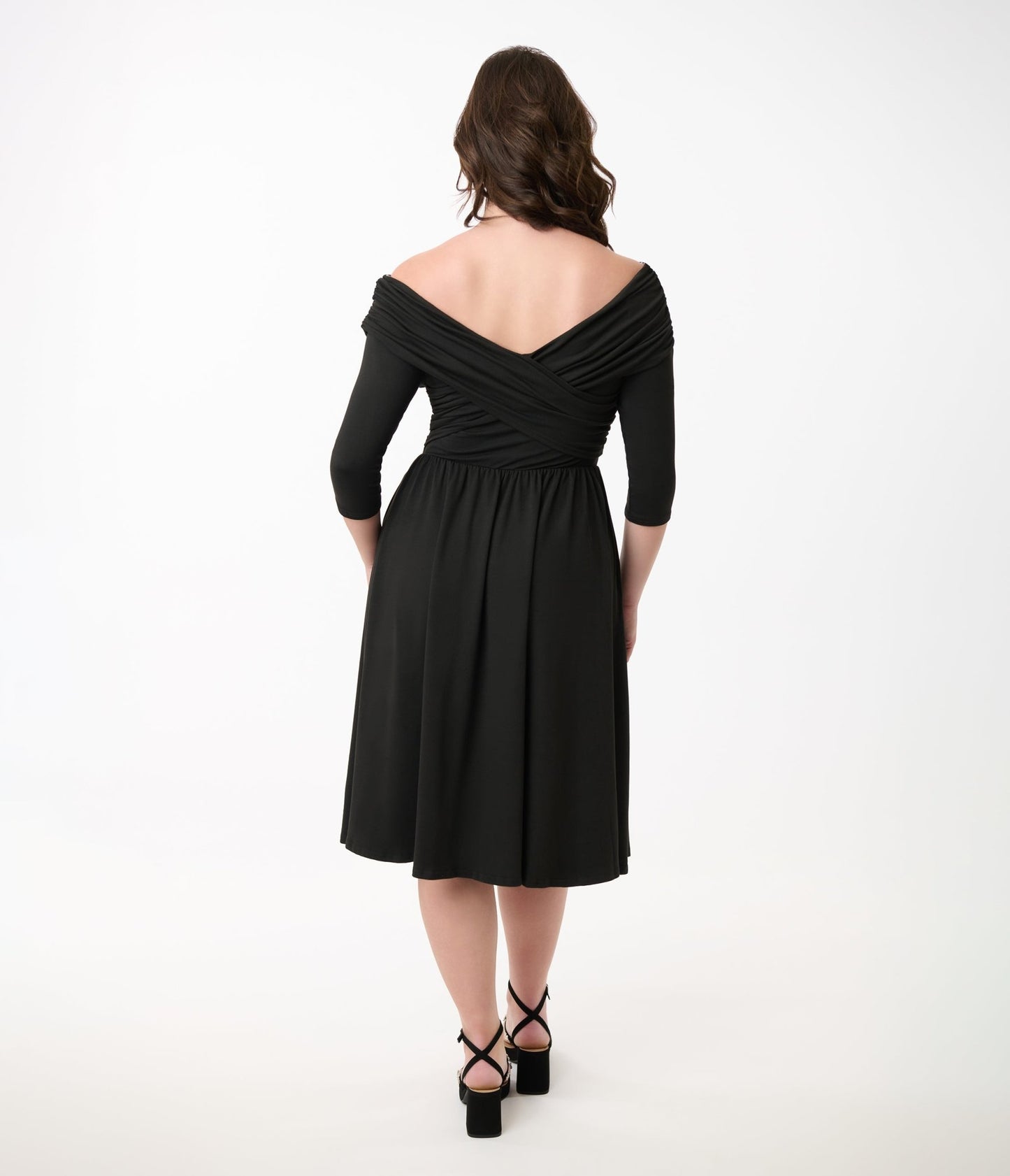 Unique Vintage Black Shirred Off Shoulder Swing Dress - Unique Vintage - Womens, DRESSES, SWING