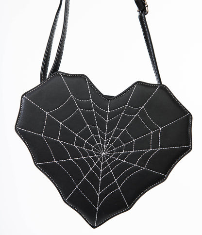 Unique Vintage Black Spiderweb Heart Handbag - Unique Vintage - Womens, HALLOWEEN, ACCESSORIES