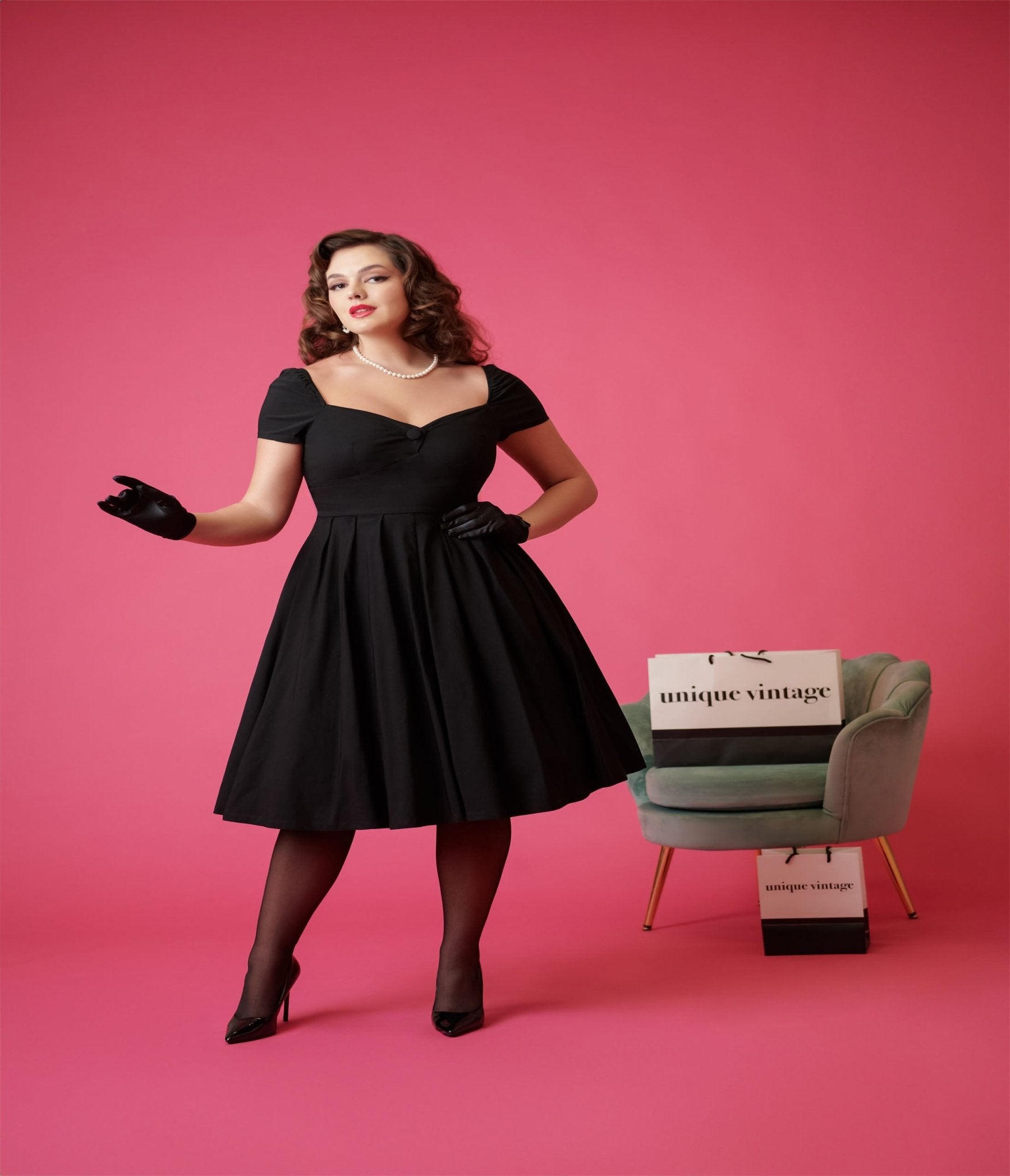 Unique Vintage Black Sweetheart Midge Swing Dress - Unique Vintage - Womens, DRESSES, SWING