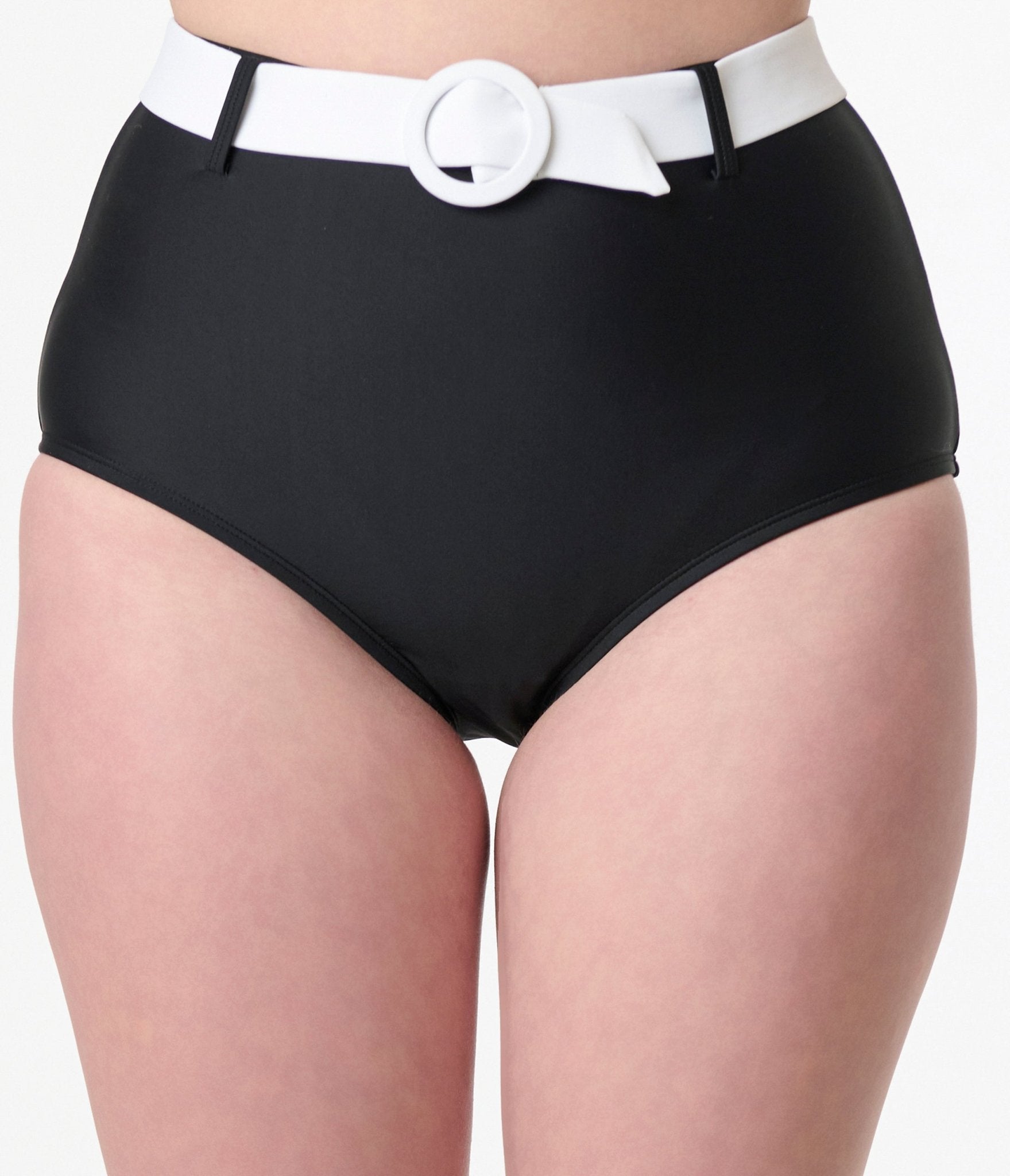 Unique Vintage Black & White Belted Swim Bottoms - Unique Vintage - Womens, SWIM, BOTTOM