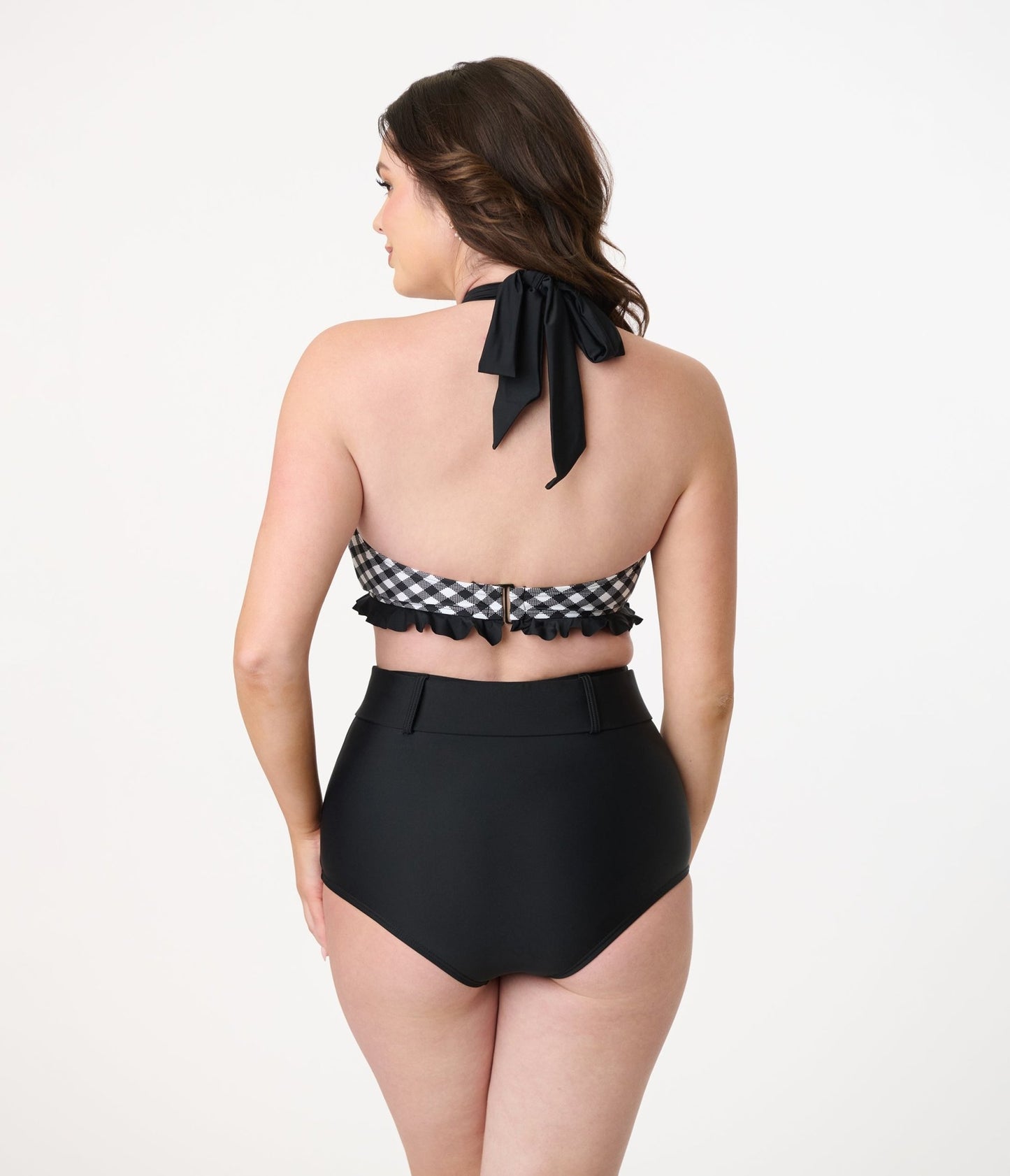 Unique Vintage Black & White Bias Gingham Twist Front Halter Swim Top - Unique Vintage - Womens, SWIM, TOP