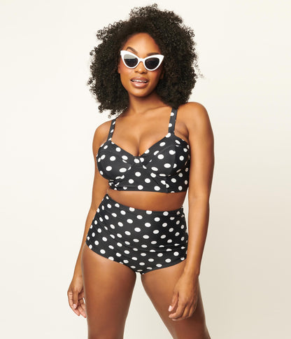 Unique Vintage Black & White Dot Marlene Crop Swim Top - Unique Vintage - Womens, SWIM, TOP