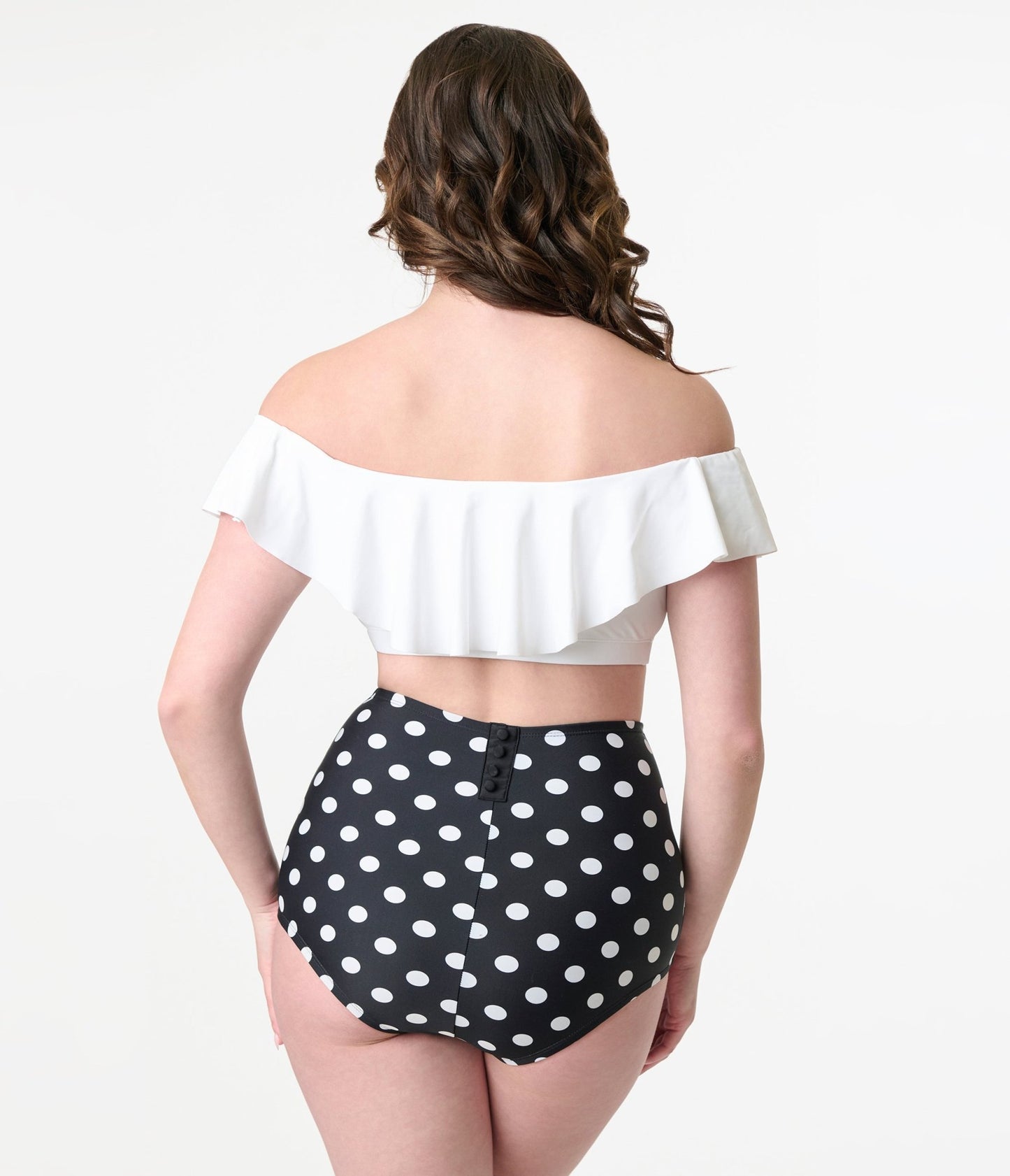 Unique Vintage Black & White Dotted Button High Waist Louise Swim Bottoms - Unique Vintage - Womens, SWIM, BOTTOM