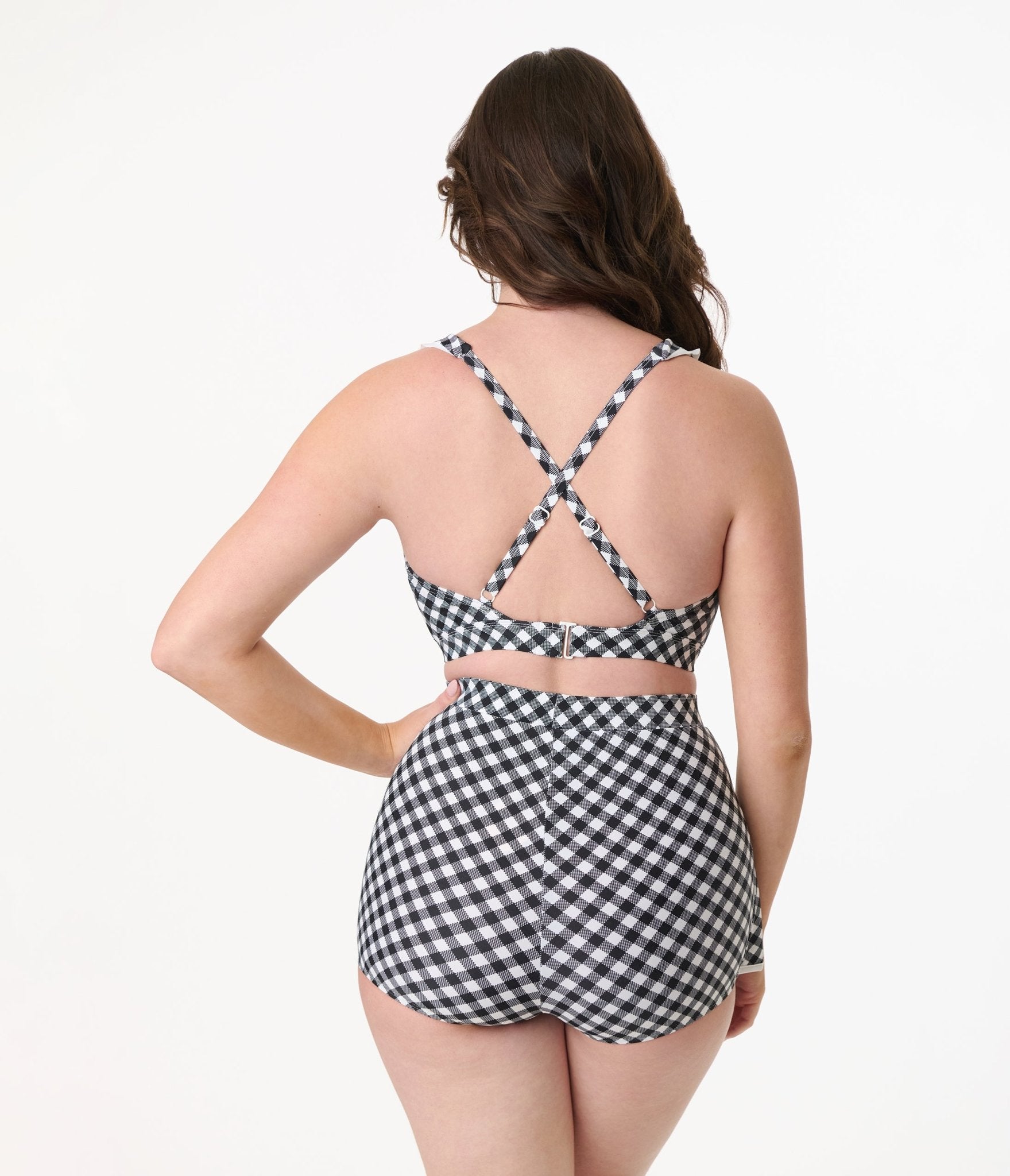 Unique Vintage Black & White Gingham Halter Swim Top - Unique Vintage - Womens, SWIM, TOP