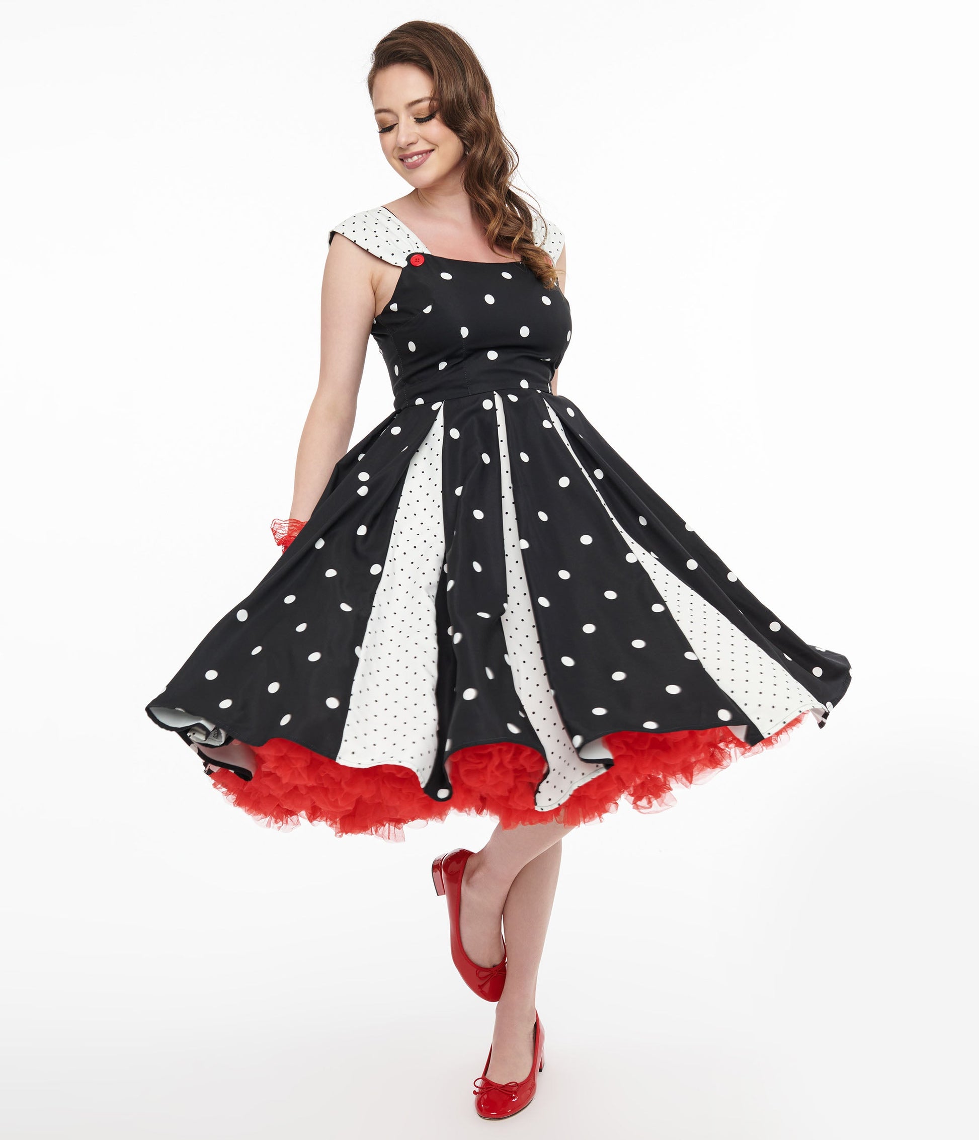 Unique Vintage Black & White Polka Dot Stripe Swing Dress - Unique Vintage - Womens, DRESSES, SWING