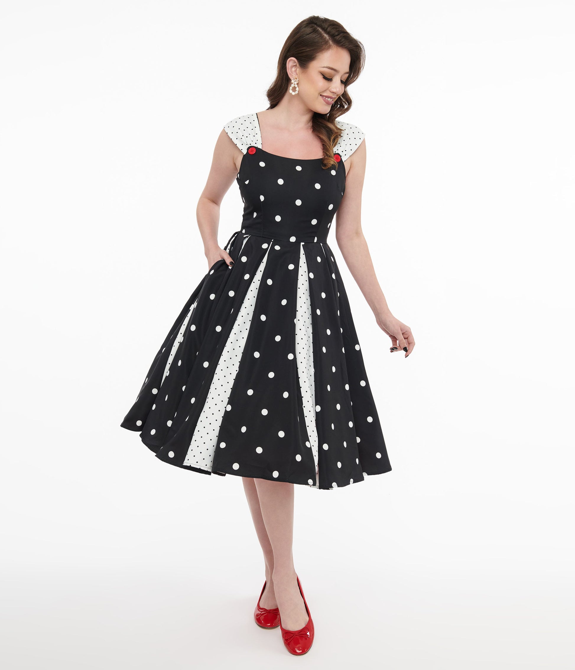 Unique Vintage Black & White Polka Dot Stripe Swing Dress - Unique Vintage - Womens, DRESSES, SWING