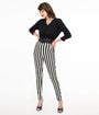 Unique Vintage Black & White Stripe Belted Rizzo Cigarette Pants