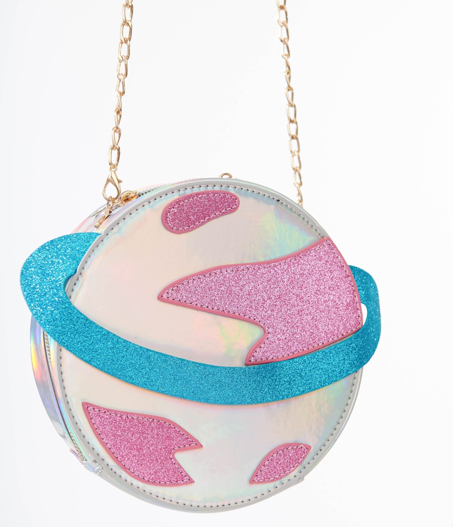 Unique Vintage Blue & Pink Glitter Saturn Planet Crossbody Bag - Unique Vintage - Womens, ACCESSORIES, HANDBAGS