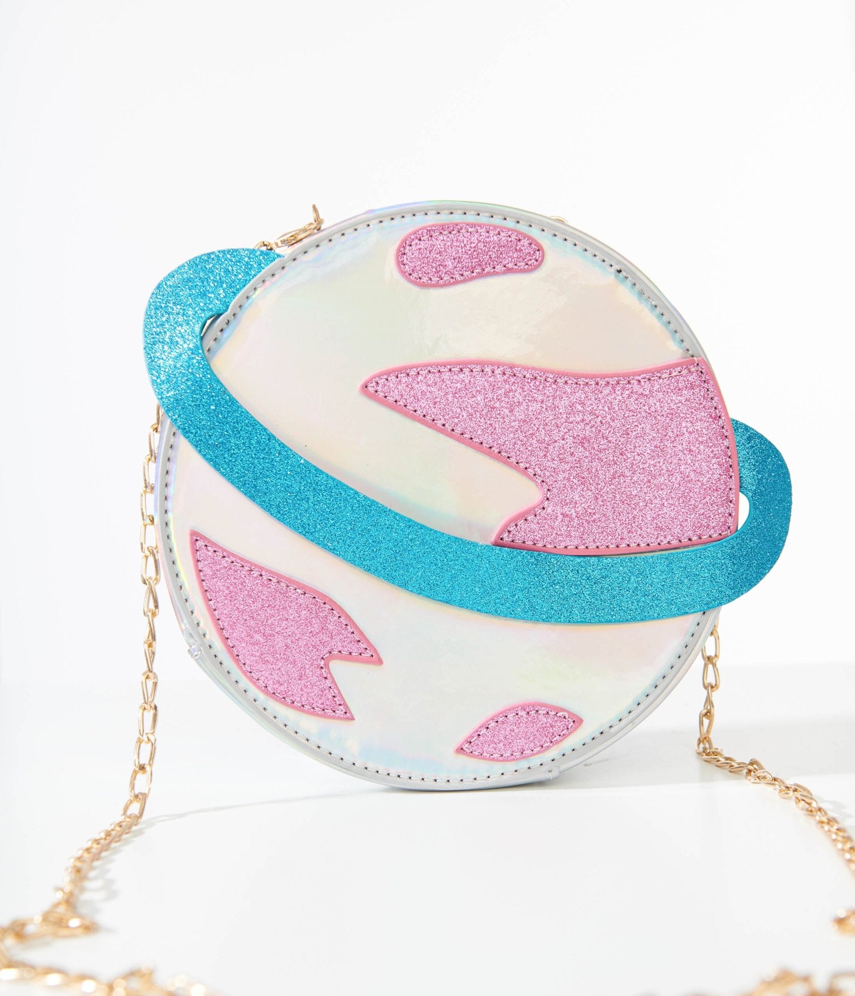 Unique Vintage Blue & Pink Glitter Saturn Planet Crossbody Bag - Unique Vintage - Womens, ACCESSORIES, HANDBAGS