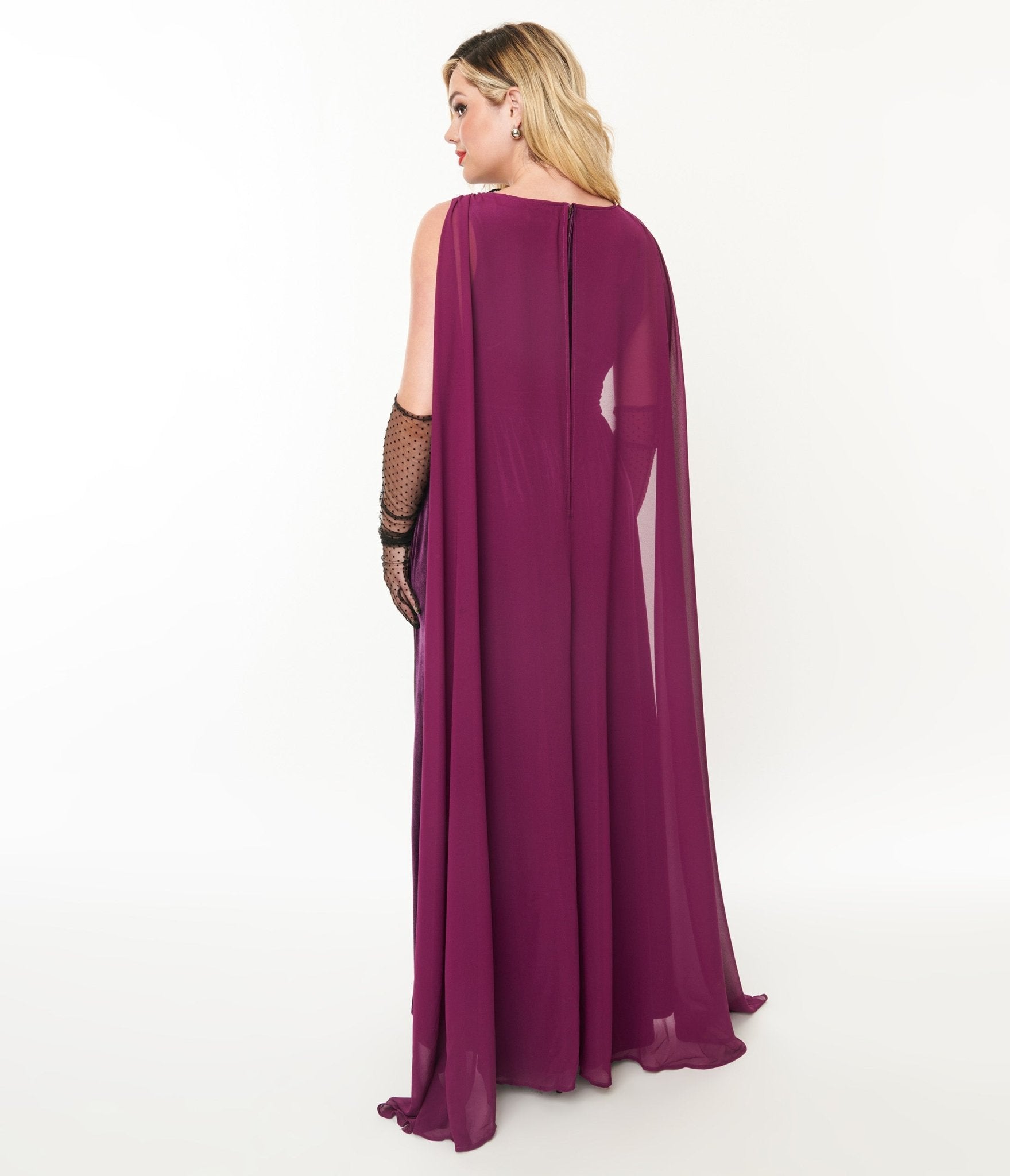 Unique Vintage Eggplant & Black Bat Velvet Cape Gown - Unique Vintage - Womens, HALLOWEEN, DRESSES