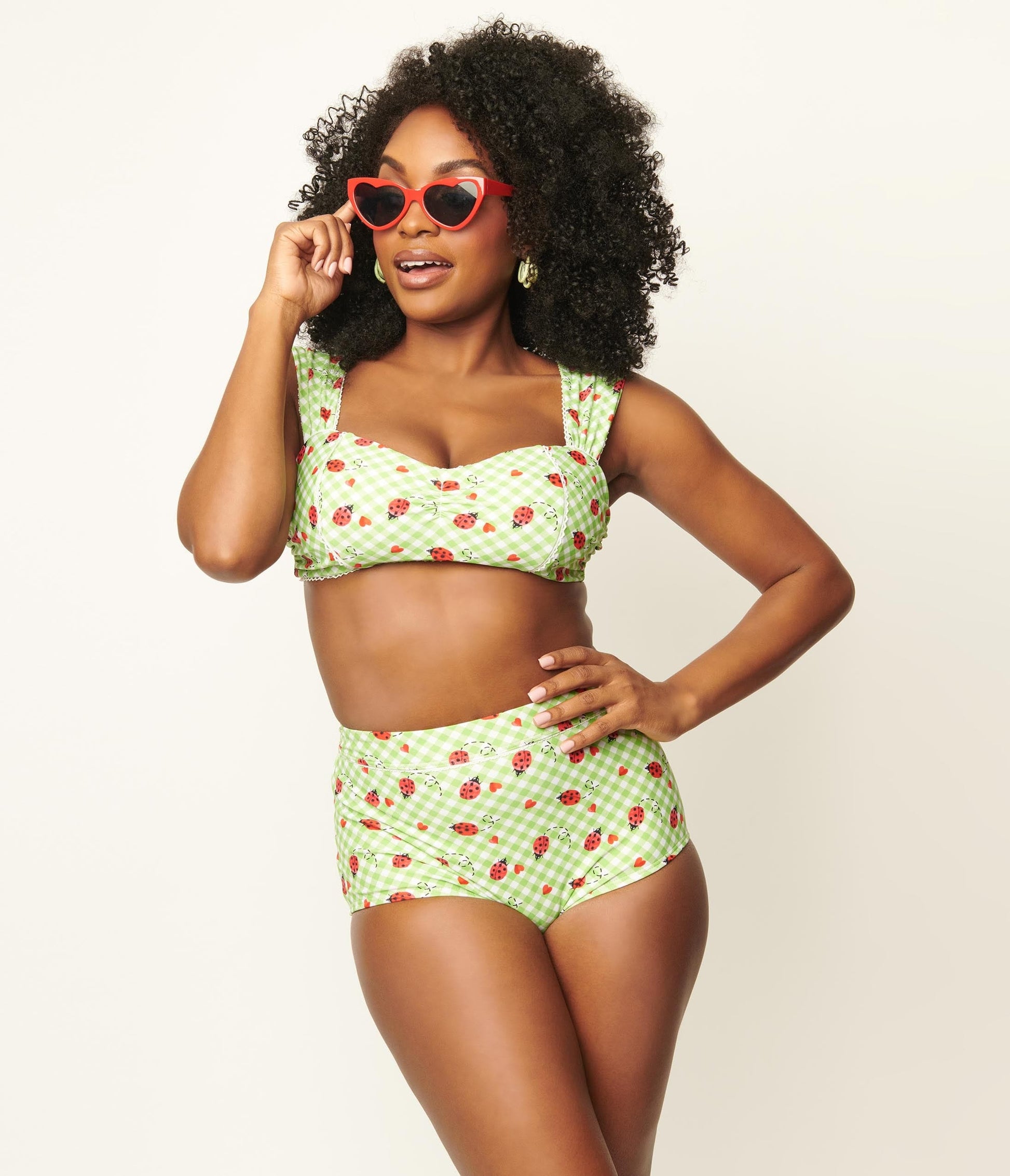 Unique Vintage Green Gingham & Ladybug Mrs Cooper Swim Bottoms - Unique Vintage - Womens, SWIM, BOTTOM