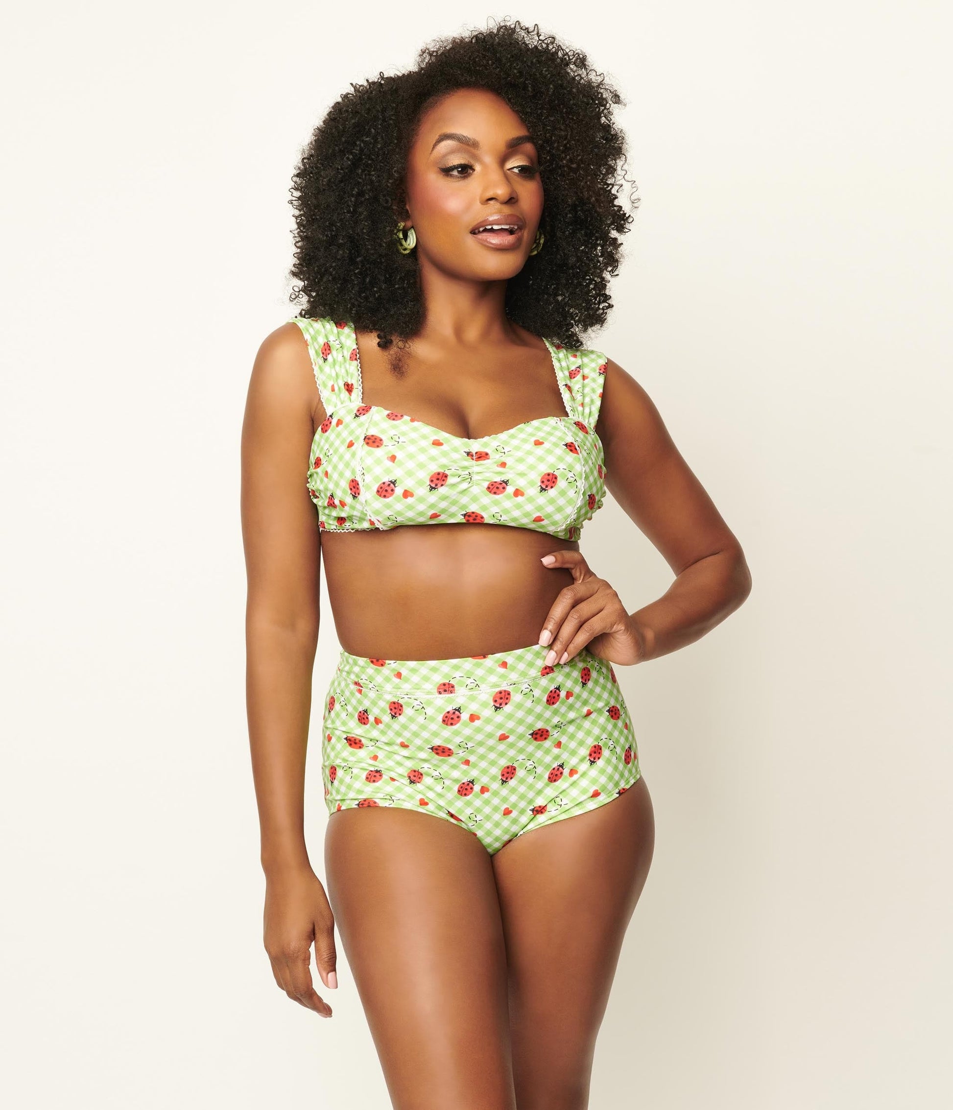 Unique Vintage Green Gingham & Ladybug Mrs Cooper Swim Bottoms - Unique Vintage - Womens, SWIM, BOTTOM