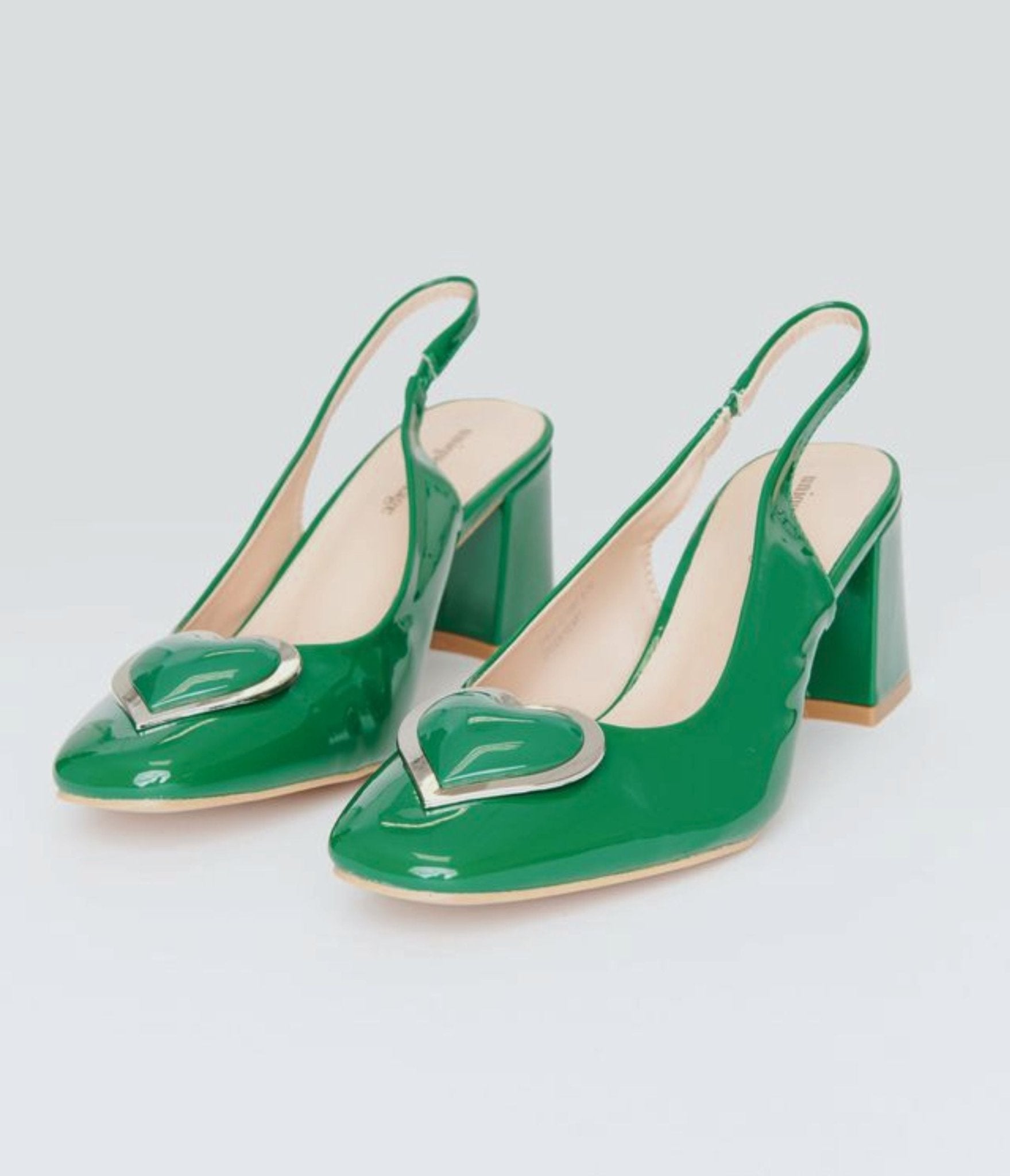 Unique Vintage Green Heart Leatherette Slingback Heels - Unique Vintage - Womens, SHOES, HEELS