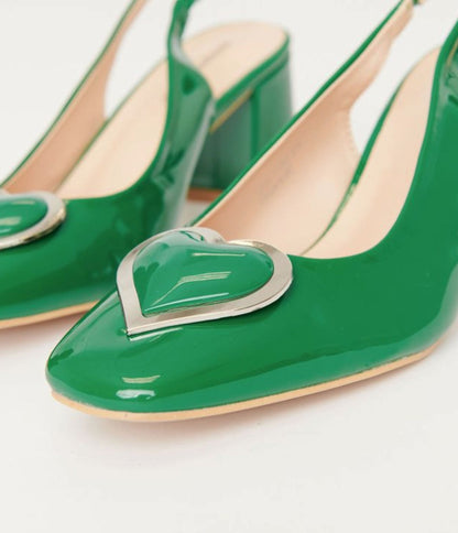 Unique Vintage Green Heart Leatherette Slingback Heels - Unique Vintage - Womens, SHOES, HEELS