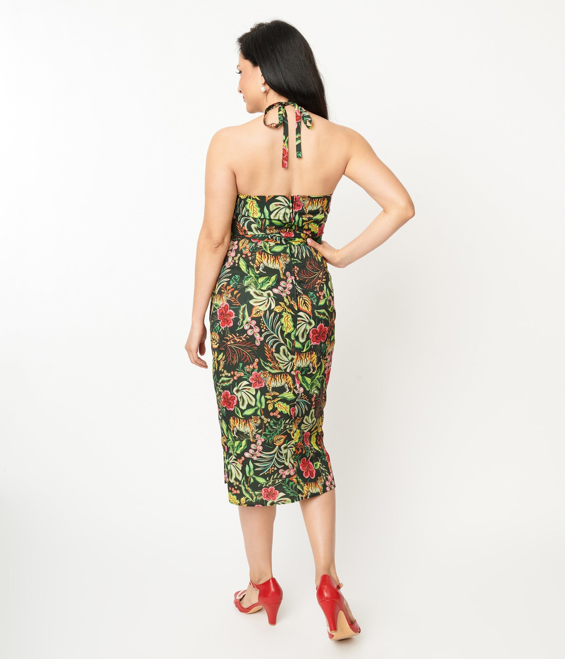 Unique Vintage Green Jungle Cat Print Leilani Sarong Dress - Unique Vintage - Womens, DRESSES, WIGGLE