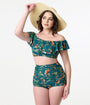 Unique Vintage Green Tiger Print Monroe Swim Bottom