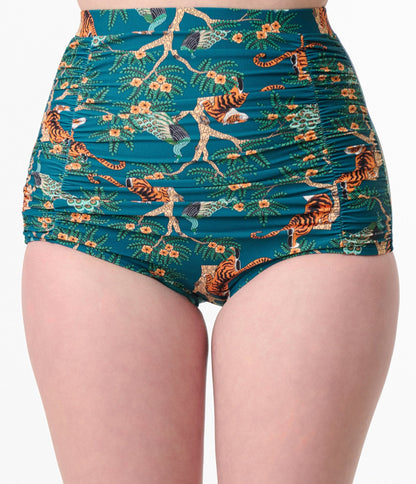 Unique Vintage Green Tiger Print Monroe Swim Bottom - Unique Vintage - Womens, SWIM, BOTTOM