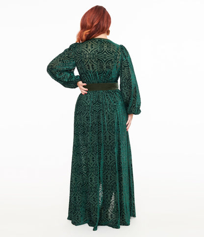 Unique Vintage Green Velvet Burnout Hollywood Duster - Unique Vintage - Womens, DRESSES, MAXI