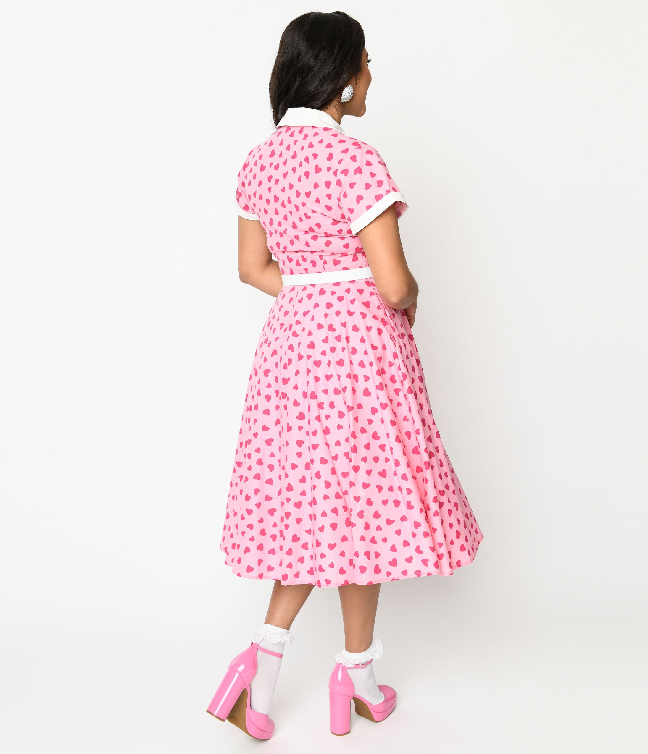 Unique Vintage Hot Pink Heart Alexis Swing Dress