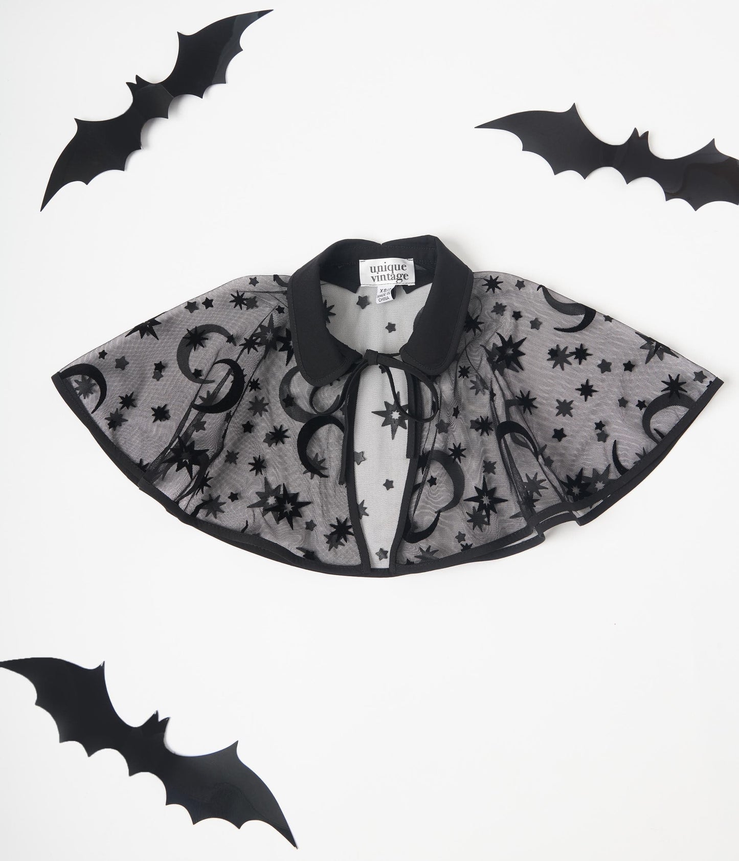 Unique Vintage Kids Black Flocked Moon & Stars Clarke Capelet - Unique Vintage - Kids, HALLOWEEN, TOPS