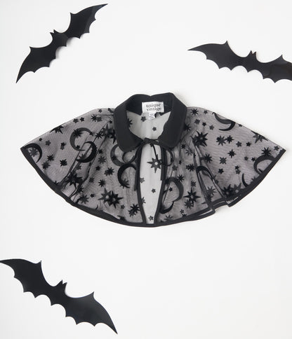 Unique Vintage Kids Black Flocked Moon & Stars Clarke Capelet - Unique Vintage - Kids, HALLOWEEN, TOPS