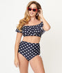 Unique Vintage Navy & White Polka Dot Provincetown Swim Bottom