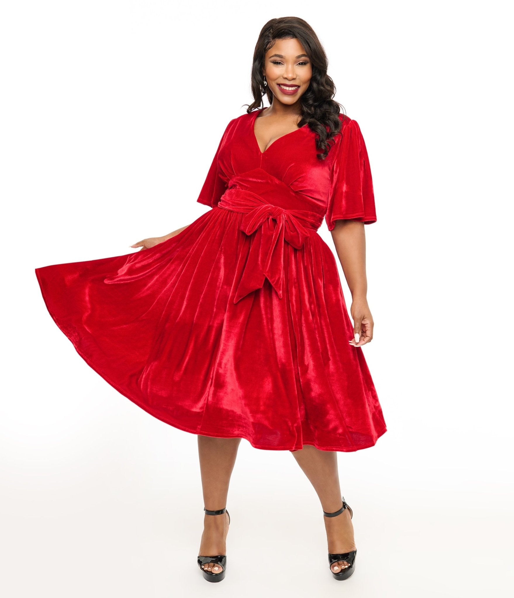 Red velvet cocktail dress on sale