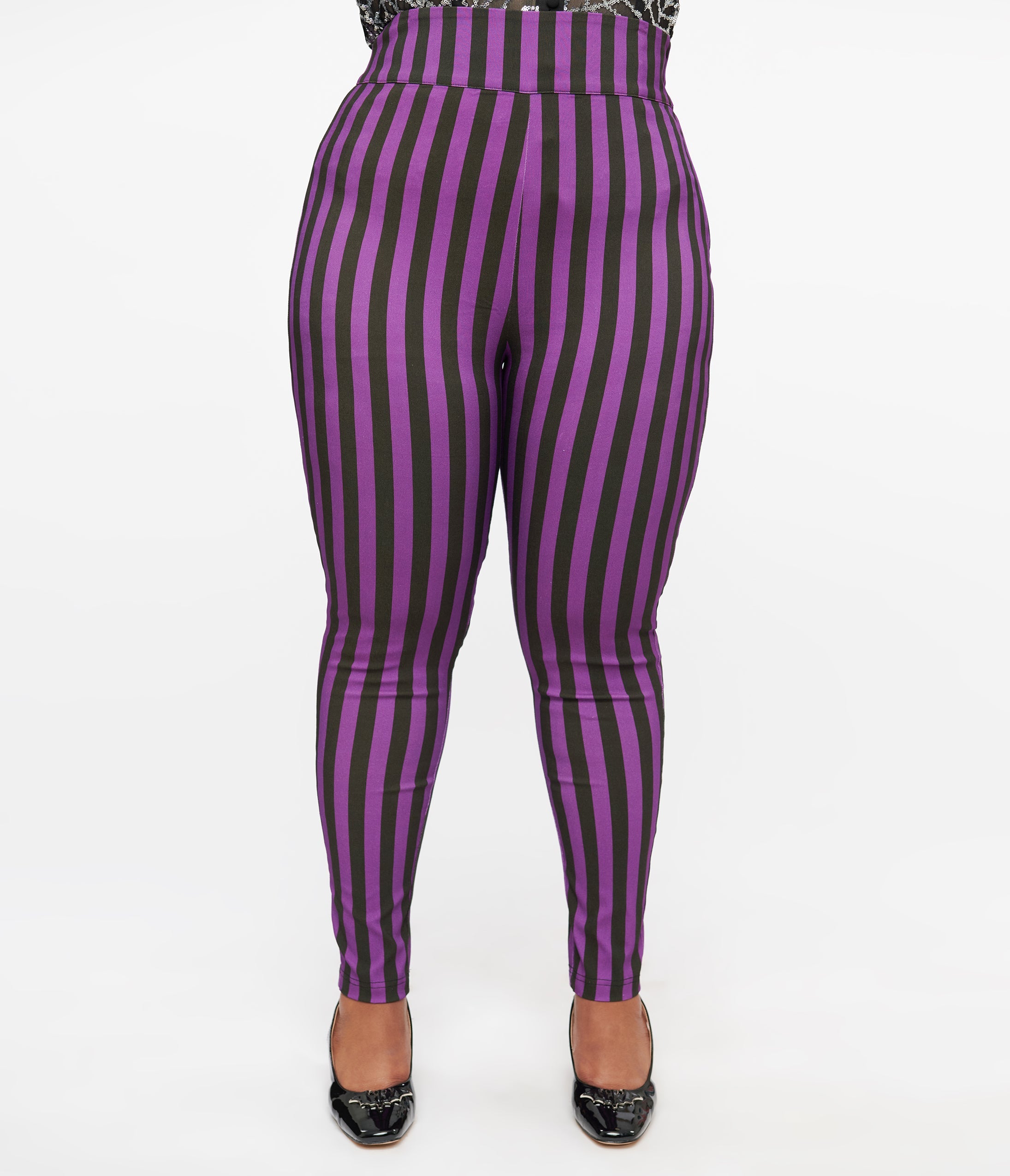 Plus size purple and black striped leggings hotsell